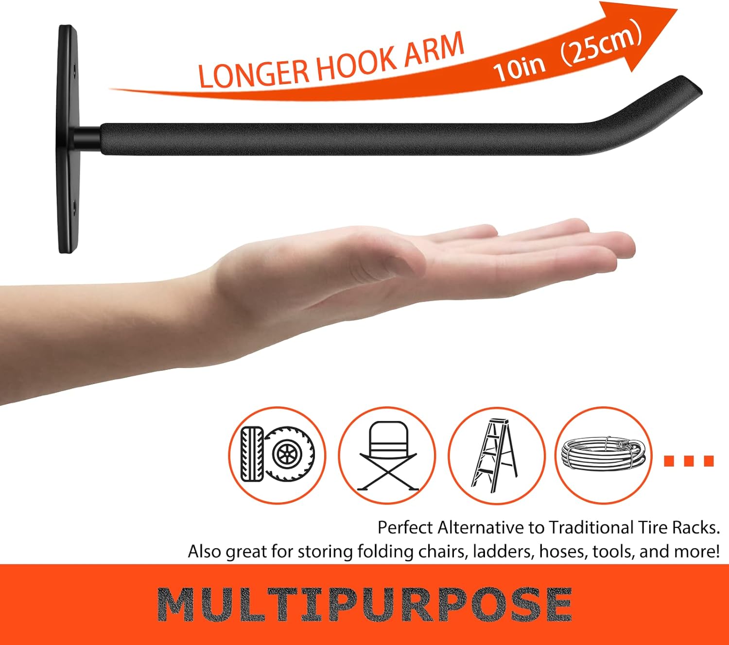 Skiennix Tire Rack Wall Mount - Heavy-Duty 10-Inch Garage Hooks for Organizing Wheels & Tools | 4-Pack
