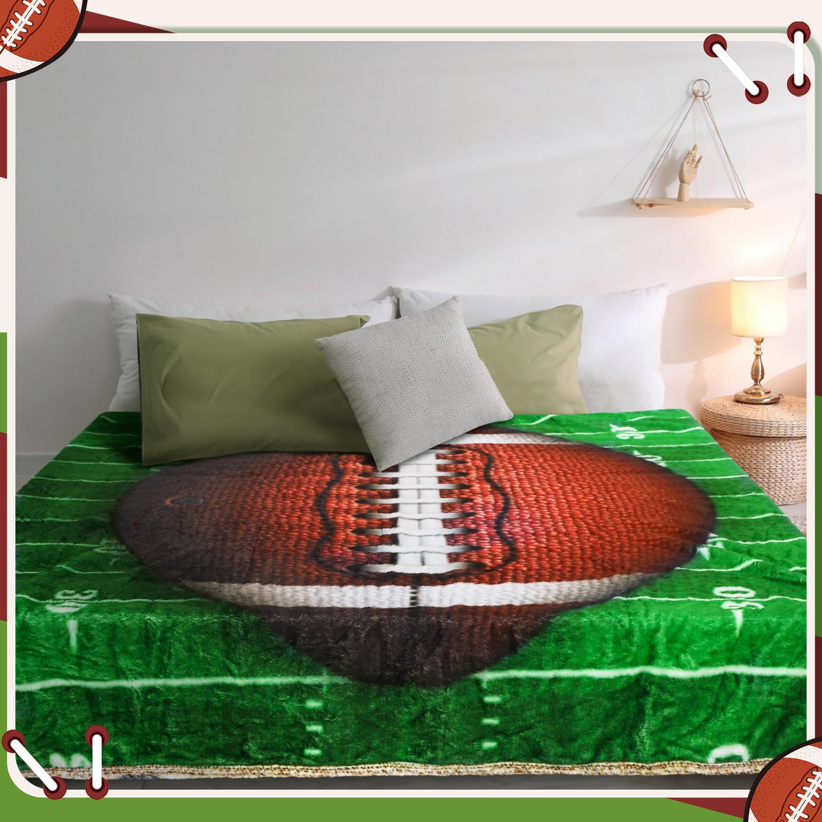 FuWeave Reversible Football Throw Blanket Double Sided Ultra Plush Blanket for Football Lover Gift Birthday Party Decor Home Bed Sofa Couch, 60 x 50 Inch