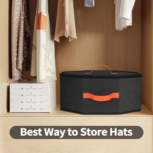 kushon Hat Storage Box for Women & Men, Hardboard Support Hat Boxes with 1 Door Hook Hat Organizer, Cowboy Hat Box for Travel, Hat Bag Hat Case (Black)