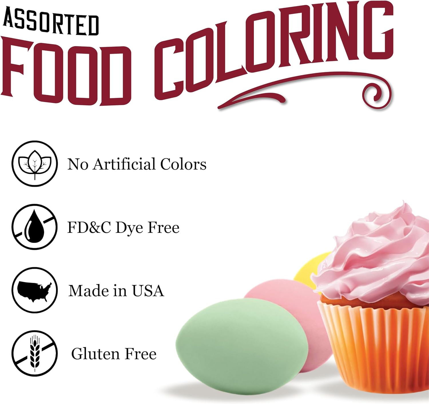 Watkins Food Coloring Set - Assorted Red, Yellow, Green & Blue | 4 x 0.3 oz Bottles
