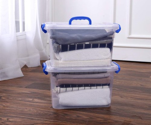 Clear Storage Box 6-Pack | 7 Quart Plastic Latch Bins with Handle - 6.5 Liter Capacity