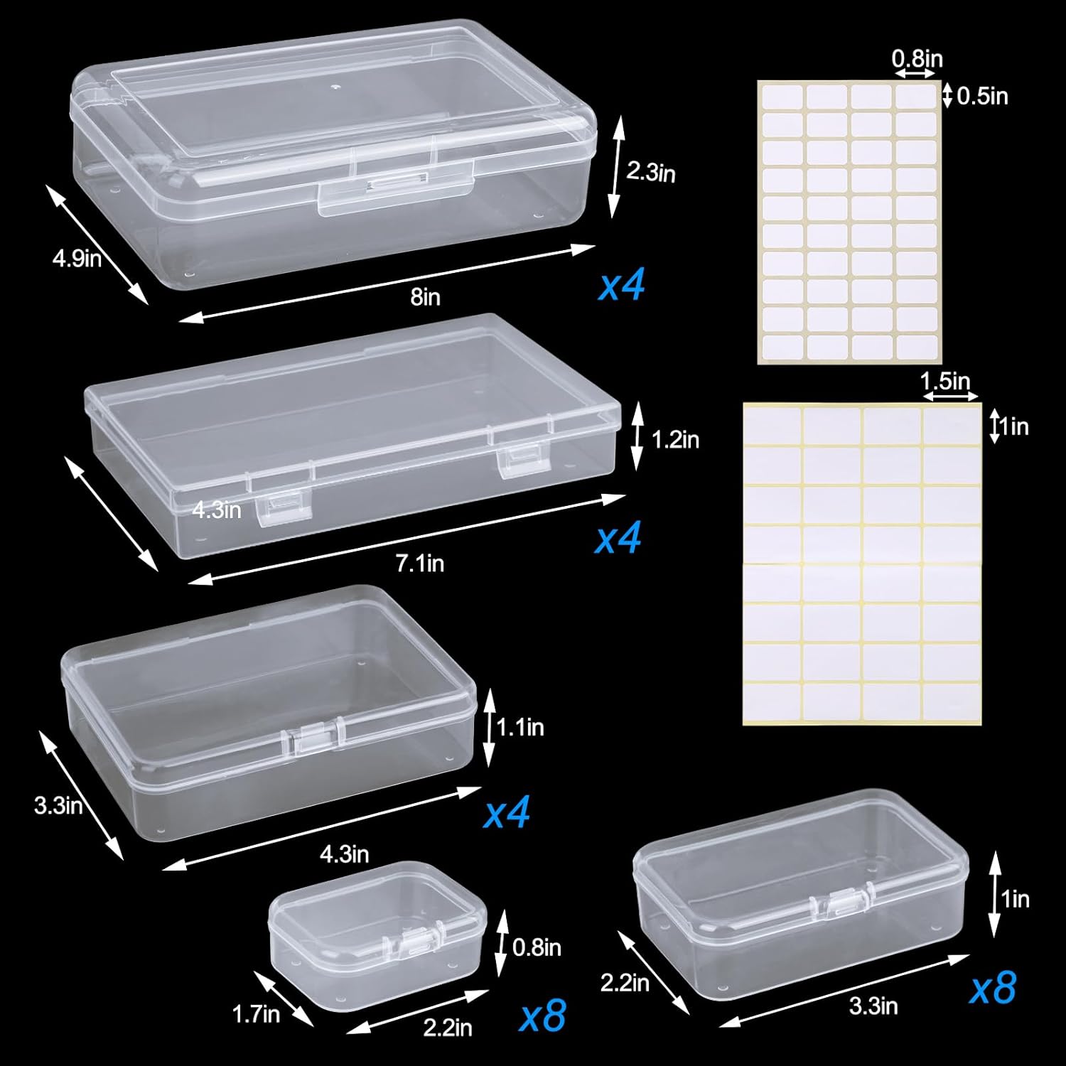 QUEFE Small Storage Containers - 28 Pack Clear Plastic Boxes with Lids for Craft Organizers | Rectangular Bins