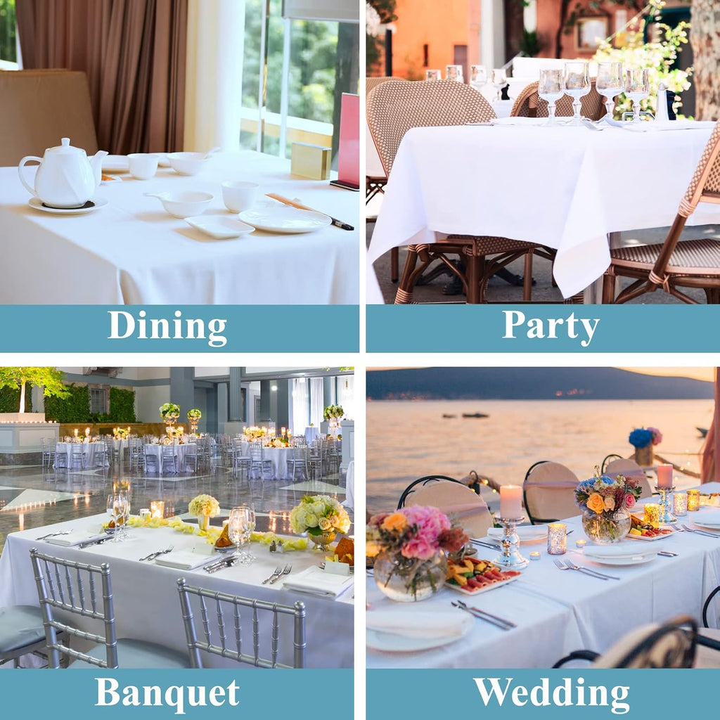 VidaFete Table Cloth - 90x132 Inch Rectangle Polyester | Stain & Wrinkle Resistant for Dining & Events - White (10 Pack)
