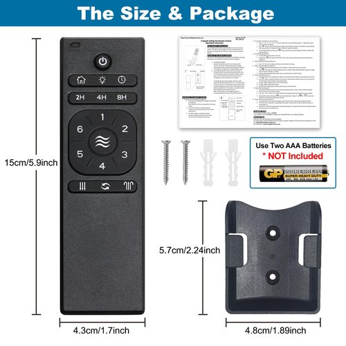 A25-TX012 / A25-TX025 Replacement Ceiling Fan Remote Only - DC Motor, Compatible with Harbor Breeze Ceiling Fan Remote Control - 6-Speed & Light Dimmer, with Reverse, Sleep Timer
