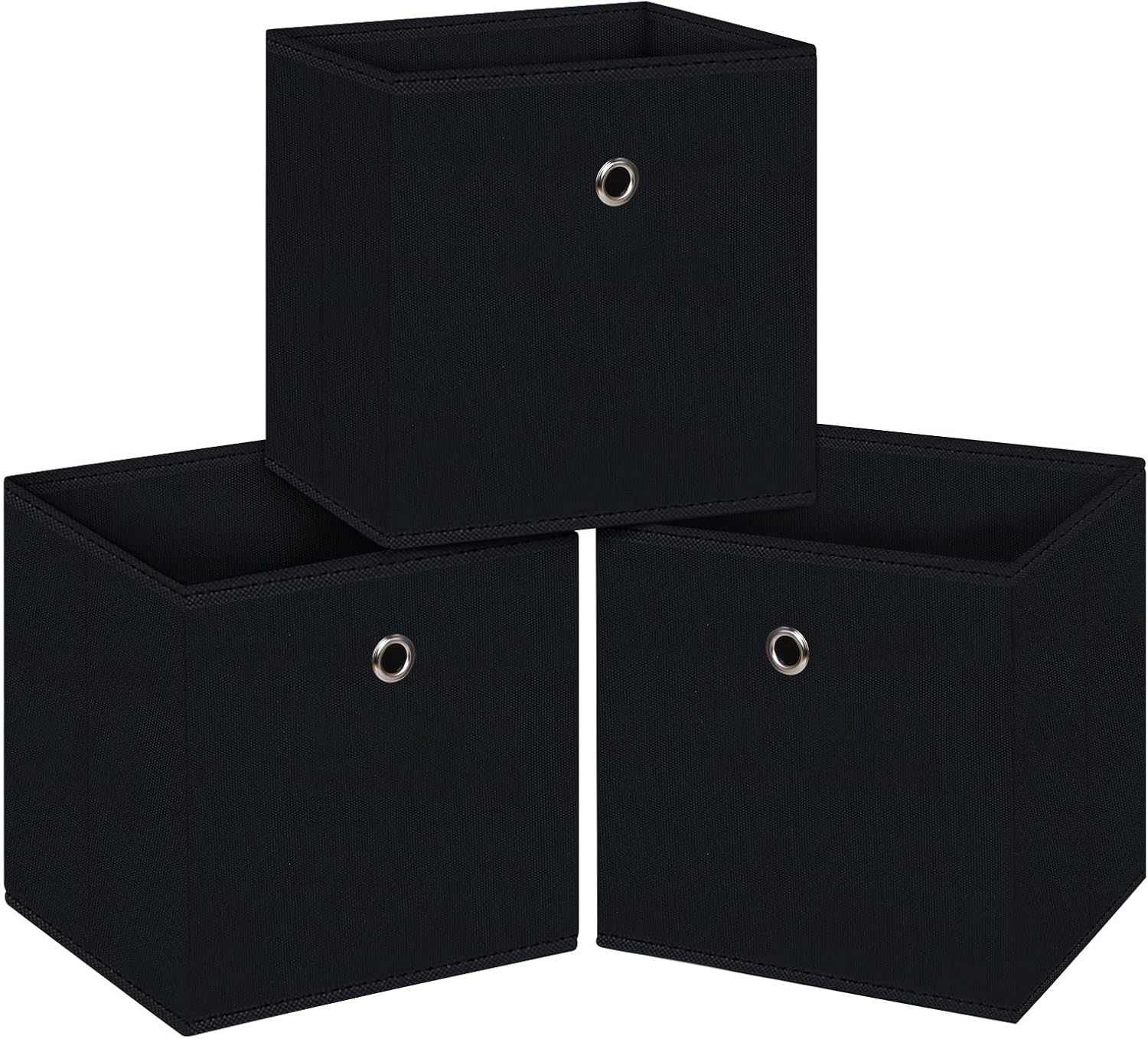 Skiennix Foldable Storage Cubes - 11 Inch Cloth Organizer Bins with Handles | Set of 3 Black Fabric Boxes