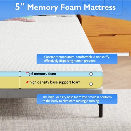 FDW 5-Inch California King Mattress - Medium Firm Gel Memory Foam | CertiPUR-US Certified | Pressure Relief & Cooling