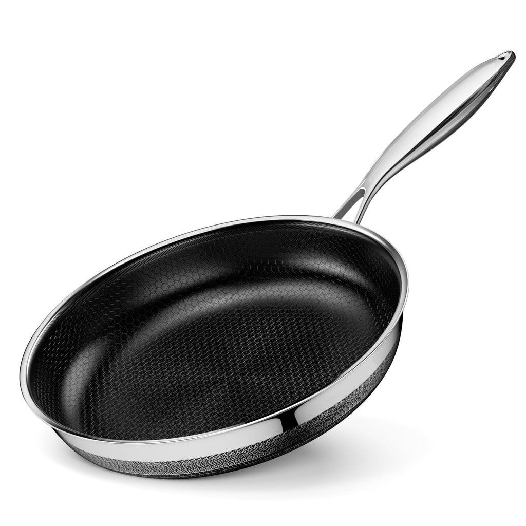 Innerwell Stainless Steel Frying Pans 11 Inch Titanium Ceramic Nonstick Frying Pans Hybrid Tri-Ply Nonstick Honeycomb Kitchen Cooking Pan Compatible with All Cooktops PFOA/PFAS/PTFE Free