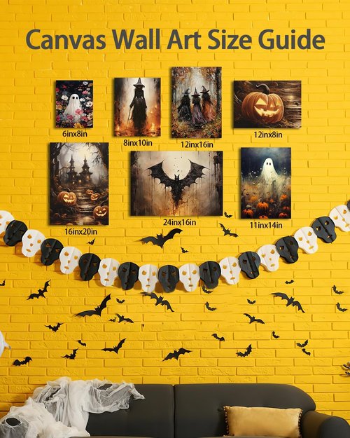 AbcCustomize Halloween Canvas Wall Art - Spooky Haunted House & Eerie Pumpkins | Vintage Gothic Decor for Living Room & Bedroom