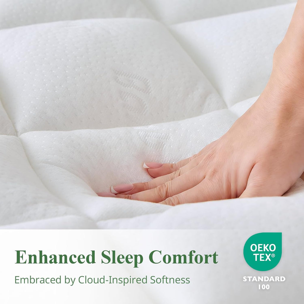 Skiennix Twin XL Mattress Topper - Bamboo Pillow Top for Cooling Comfort & Back Pain Relief, White