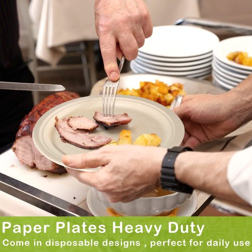 GREENESAGE 500 Pack Paper Plates 9 inch Bulk, 100% Compostable Disposable Plates Eco Friendly Recycled Heavy Duty, Brown