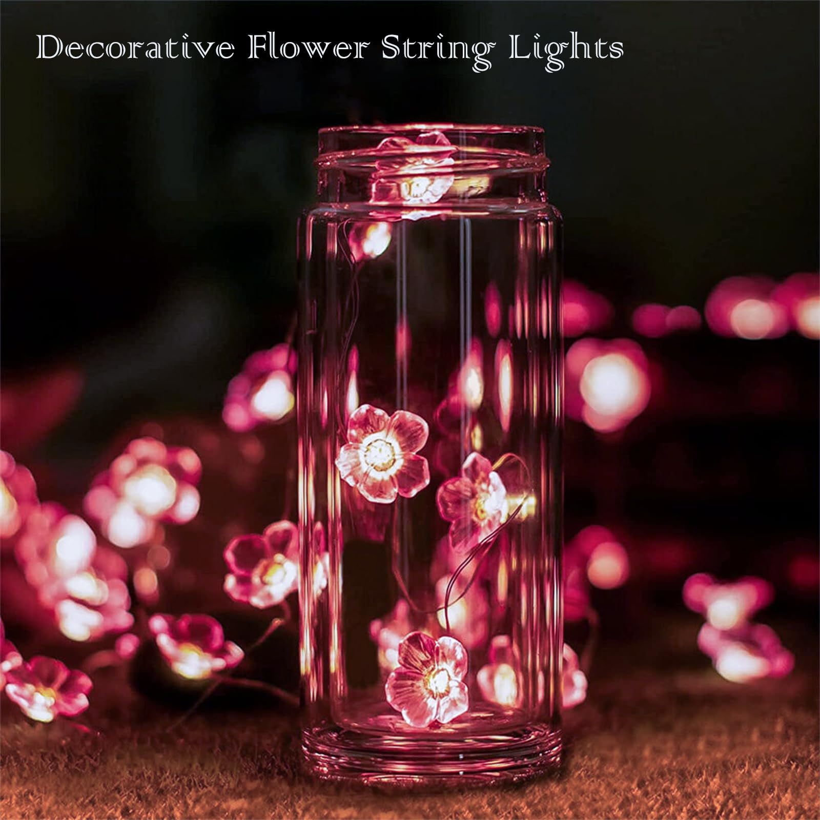 Keretuby Pink Fairy Cherry Blossom Flower String Lights for Bedroom, USB Plug in and Battery Operated 13ft 40 LED Cute Indoor Outdoor Hanging Decorations for Birthday Wedding Party Christmas Easter