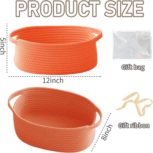 JMvicyroam Woven Basket - Small Rope Storage Bin with Handles for Organizing Shelves & Closets | 2-Pack, Orange