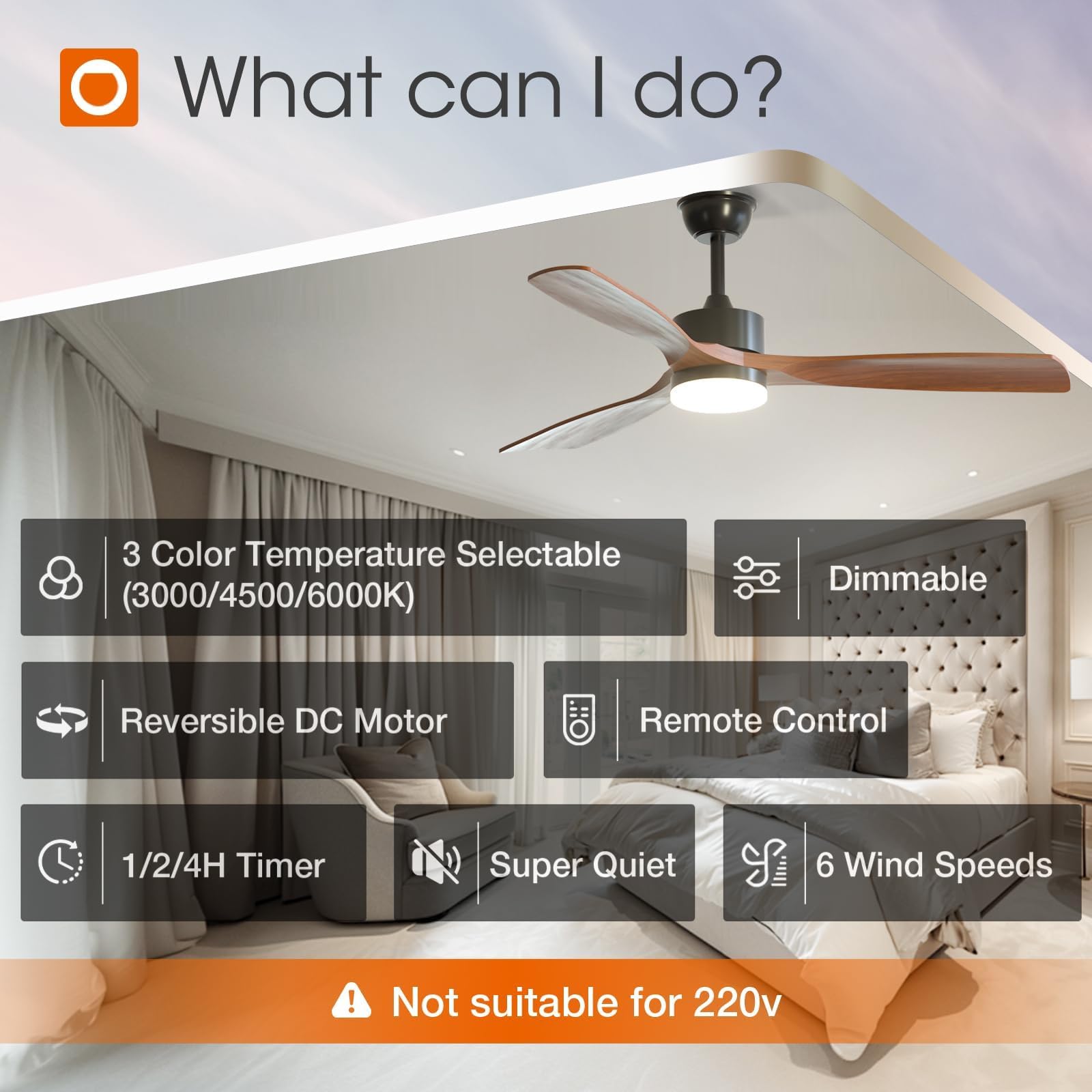 addlon 1 Pack 52 inch Ceiling Fan No Light and Remote Control, Reversible, 3 Wood Blades, 6 Speeds, Noiseless, Indoor/Outdoor Black Walnut Ceiling Fan for Bedroom Shop Patio Gazebo Farmhouse