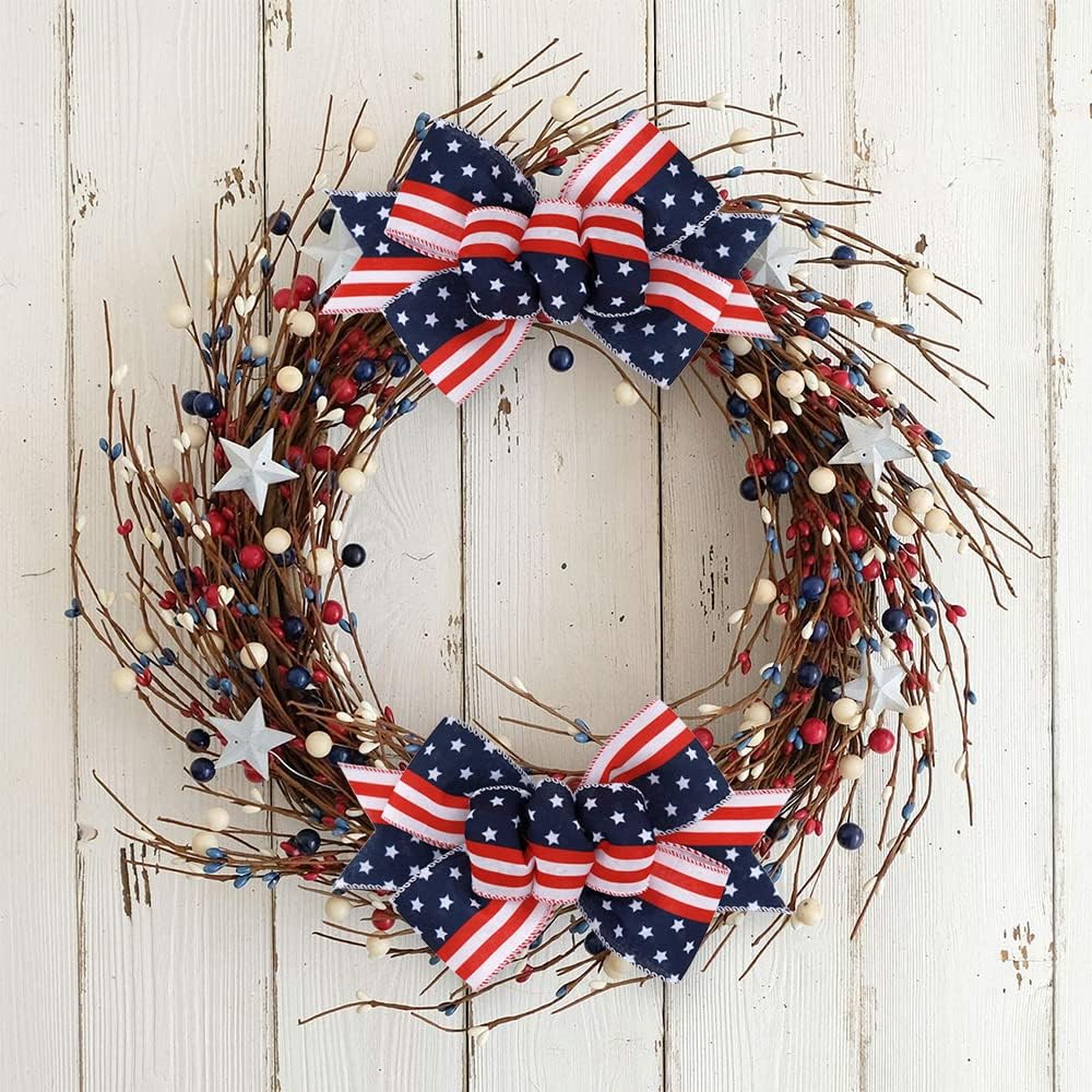 Meseey Christmas Burlap Bow Set - Handmade Decorative Wreath & Tree Ornaments | Large Patriotic Design