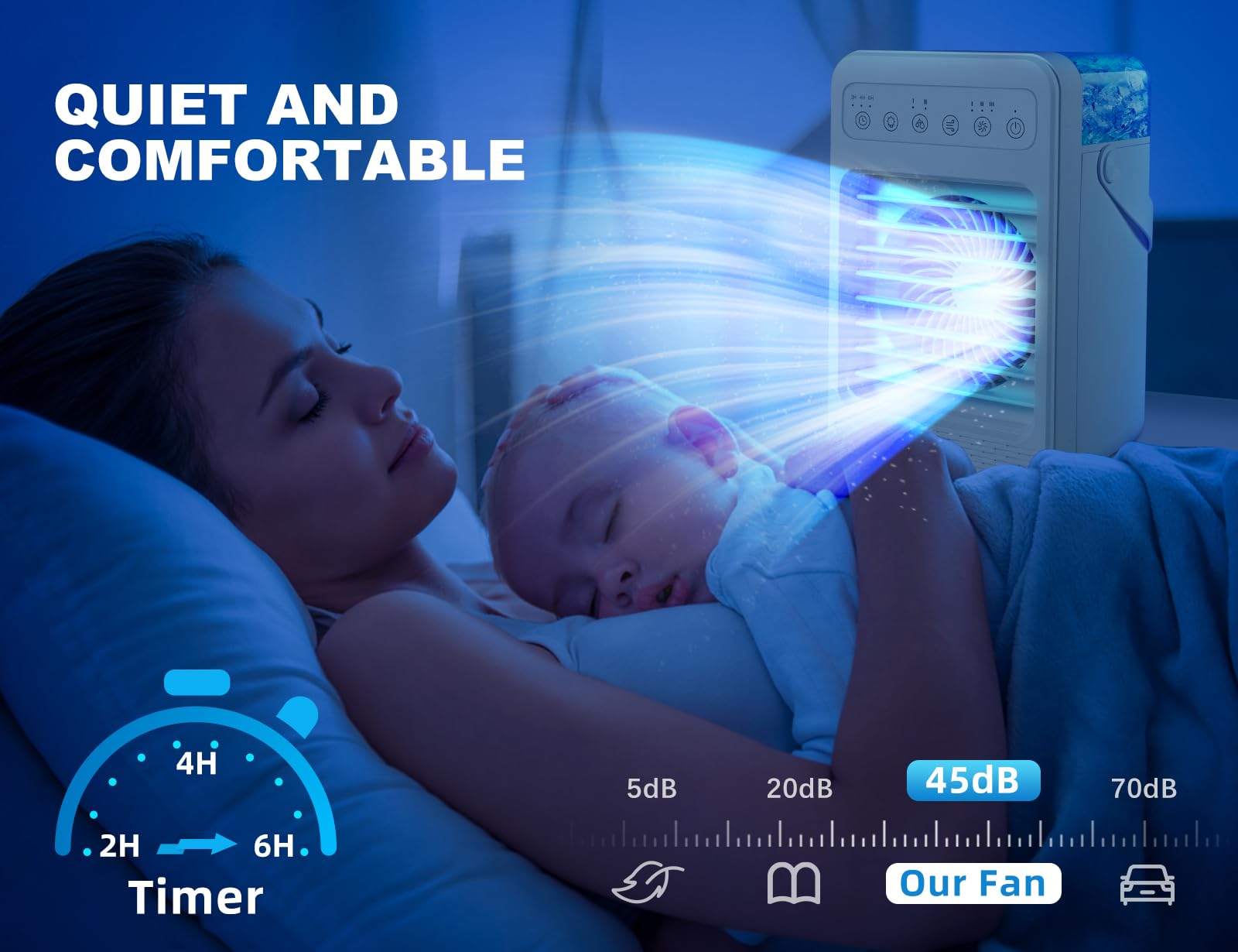 Portable Air Conditioners - Evaporative Air Cooler & Humidifier Combo | 4 Speeds, 7 Colors Light, 2/4/6H Timing | Quiet Personal Air Conditioner Fan for Room, Office