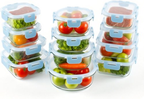 BYLWORKOUT Glass Storage Containers - 24 Piece Leak Proof Set, Dishwasher Safe for Meal Prep | Blue