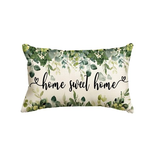 AVOIN colorlife Home Sweet Home Eucalyptus Leaves Spring Throw Pillow Cover, 12 x 20 Inch Seasonal Floral Cushion Case Decoration for Sofa Couch