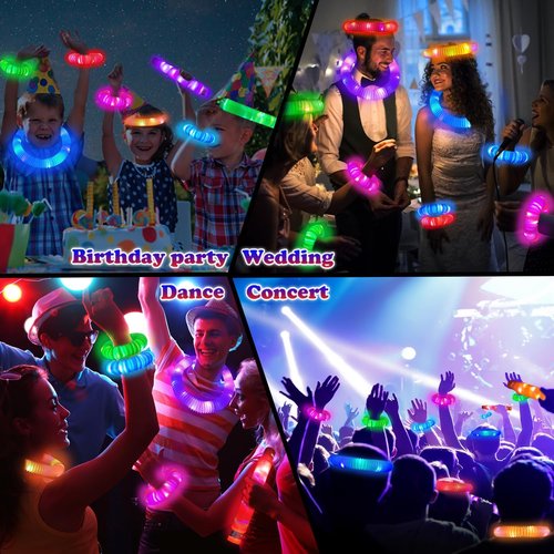 Glow Sticks | Camping Essentials for Kids - 6 PCS LED Light-Up Pop Tube Wand & Bracelet Toys