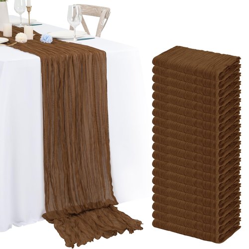 20 Pack Brown Cheesecloth Table Runner 120 Inch 10FT Rustic Boho Gauze Cheese Cloth Table Runner for Wedding Party Baby Shower Thanksgiving Christmas Decoration