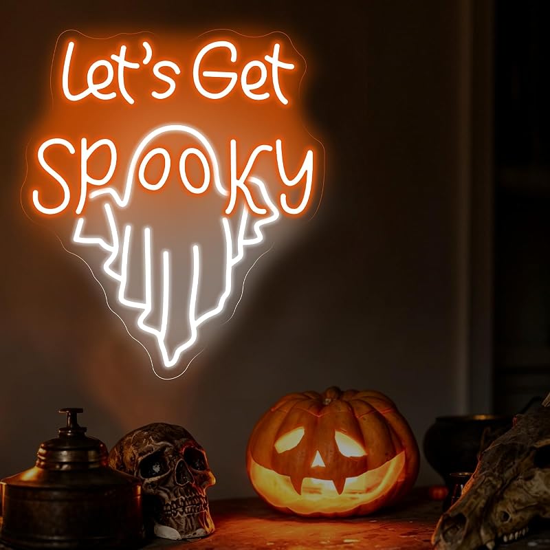 Let’s Get Spooky Ghost Neon Sign – Spooky LED Wall Decor with Variation: Ghost
