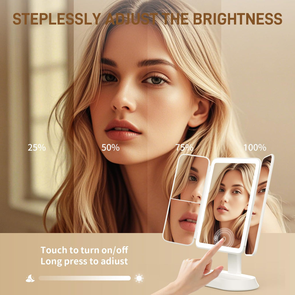 FRANO Makeup Mirror with Lights, Rechargeable Mirror with 3X/5X/10X Magnification, Portable Vanity Mirror with for Travel/Desk, Valentines Day Gifts for Her