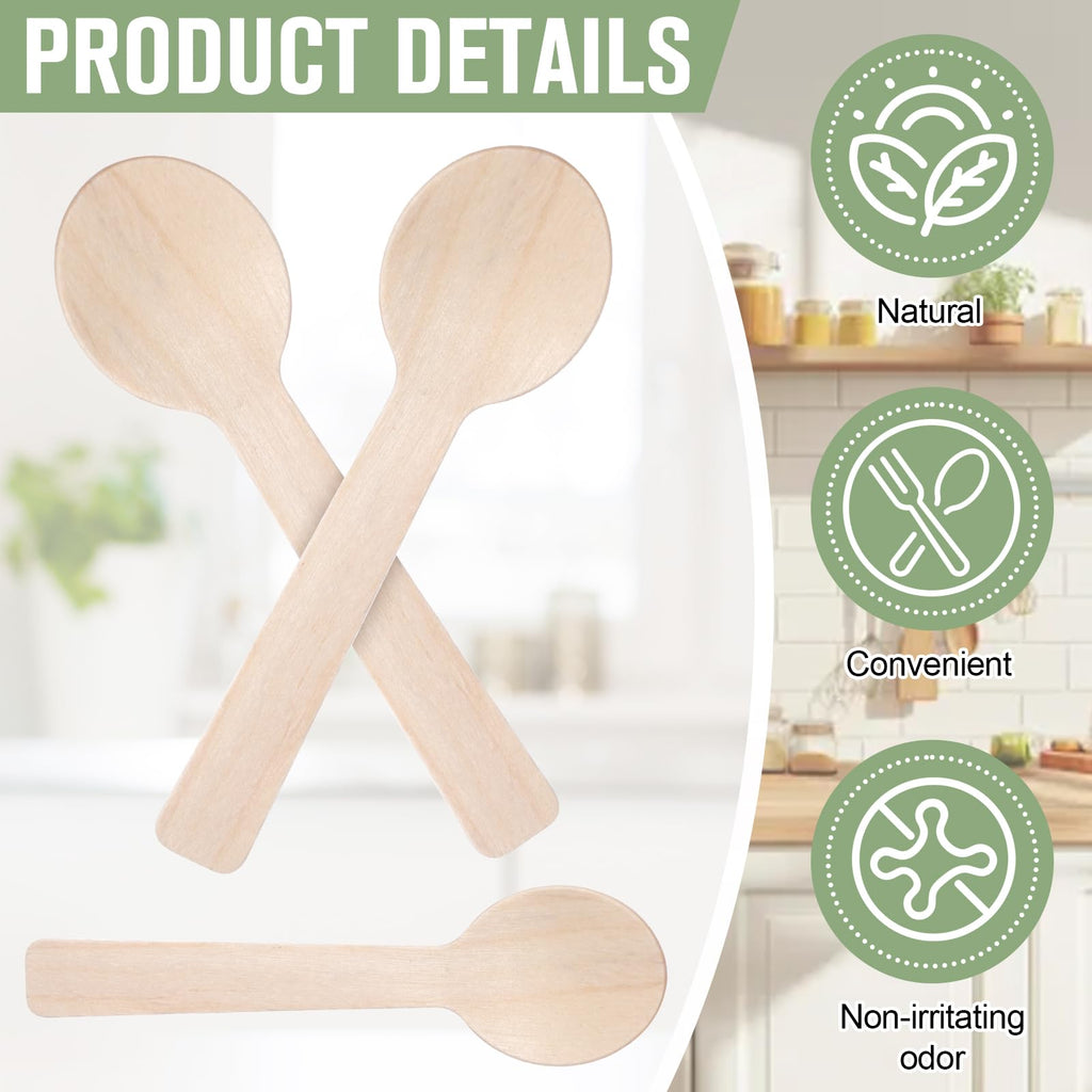 Teenyyou 3000 Pcs Mini Wooden Spoons 3.94 Inch Disposable Small Wooden Ice Cream Spoon Tiny Sampling Spoons Bulk Natural Birchwood Tasting Cutlery Scoop for Parties, Weddings, Camping