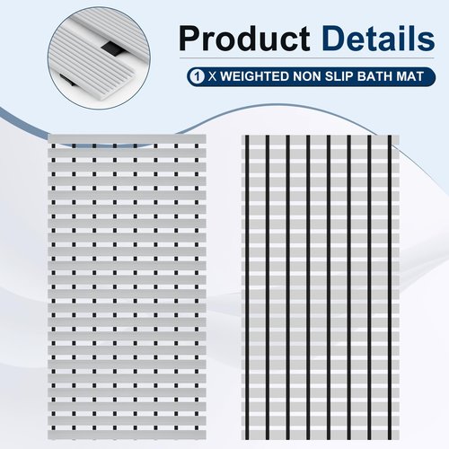 AceOrbit Weighted Non Slip Bathtub Mat, Textured TPE Bath Mat for Textured Bathtub and Shower Surfaces, Without Suction Cups Doesn't Float, Works on Tile and Stone(Gray,32 x 17 Inch)