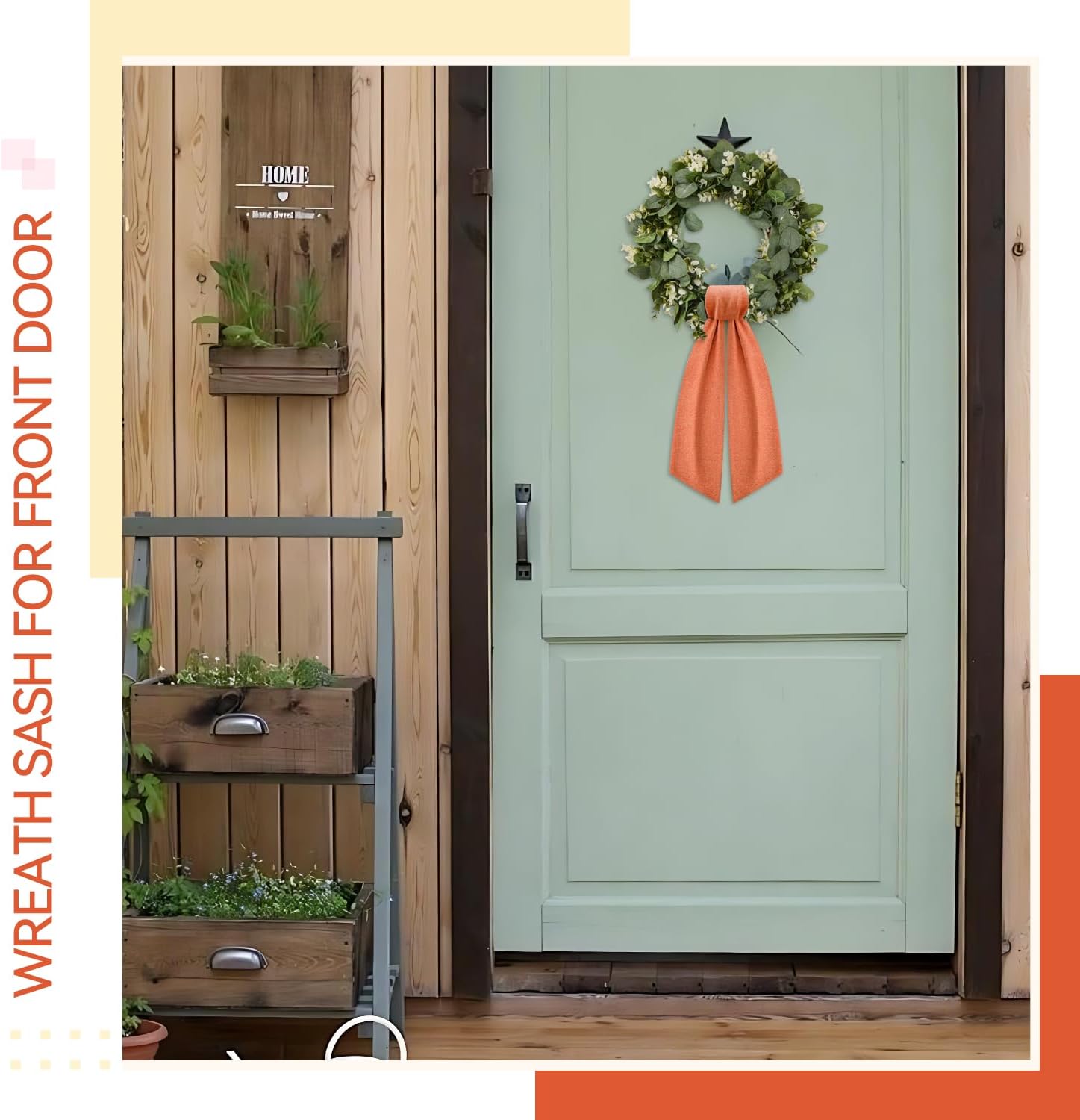 Skiennix Orange Wreath Sash - 2 Pcs Linen Ribbon Bow for Fall Yard & Porch Decor
