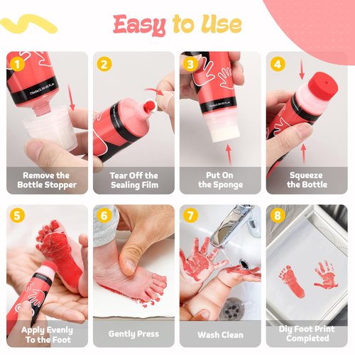 Nabance 2.54 fl oz Red Baby Hand and Footprint Friendly Ink Paint, Dog Cat Paw Print Safe Ink, Non-Toxic Acid-Free, Safe Gentle for Home School Christmas New Year DIY Keepsake Stamp