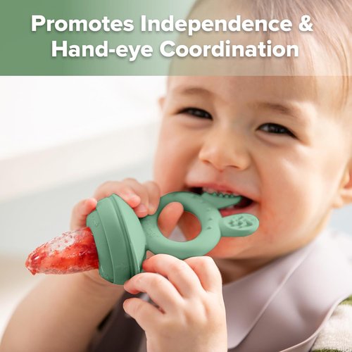 Haakaa Baby Fruit Feeder & Mini Freezer Nibble Tray Combo - BPA-Free Silicone for Safe Self-Feeding (Pea Green)