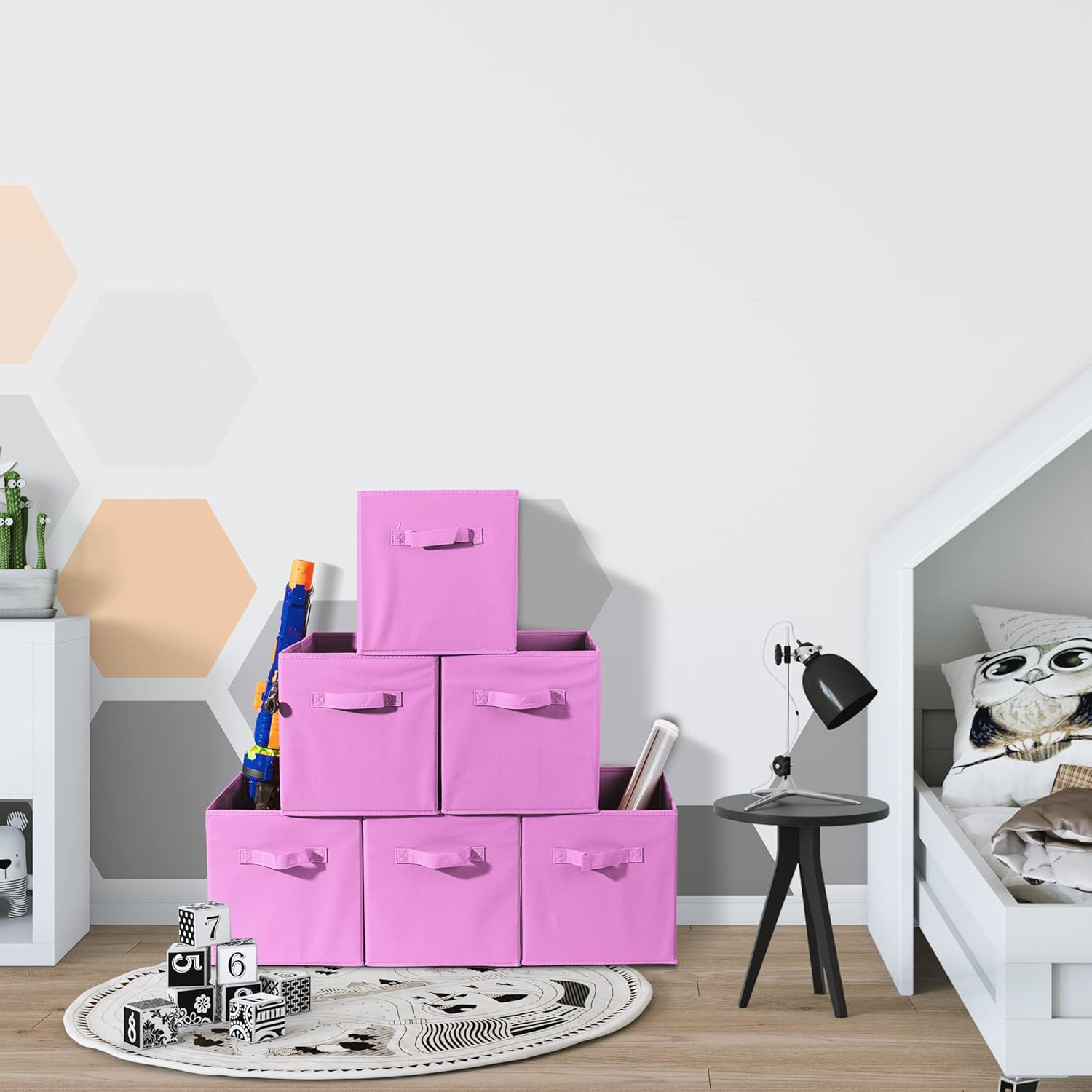 Sorbus Storage Cubes - 11-Inch Foldable Fabric Baskets for Organizing Home & Nursery | 6 Collapsible Bins in Pastel Pink