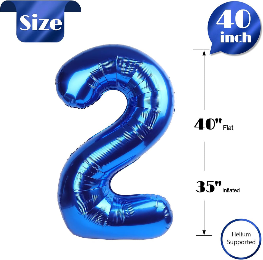 Metallic Blue Number 2 Balloon - 40 Inch 2nd Birthday Decoration for Toddlers | Sparkling Party Decor