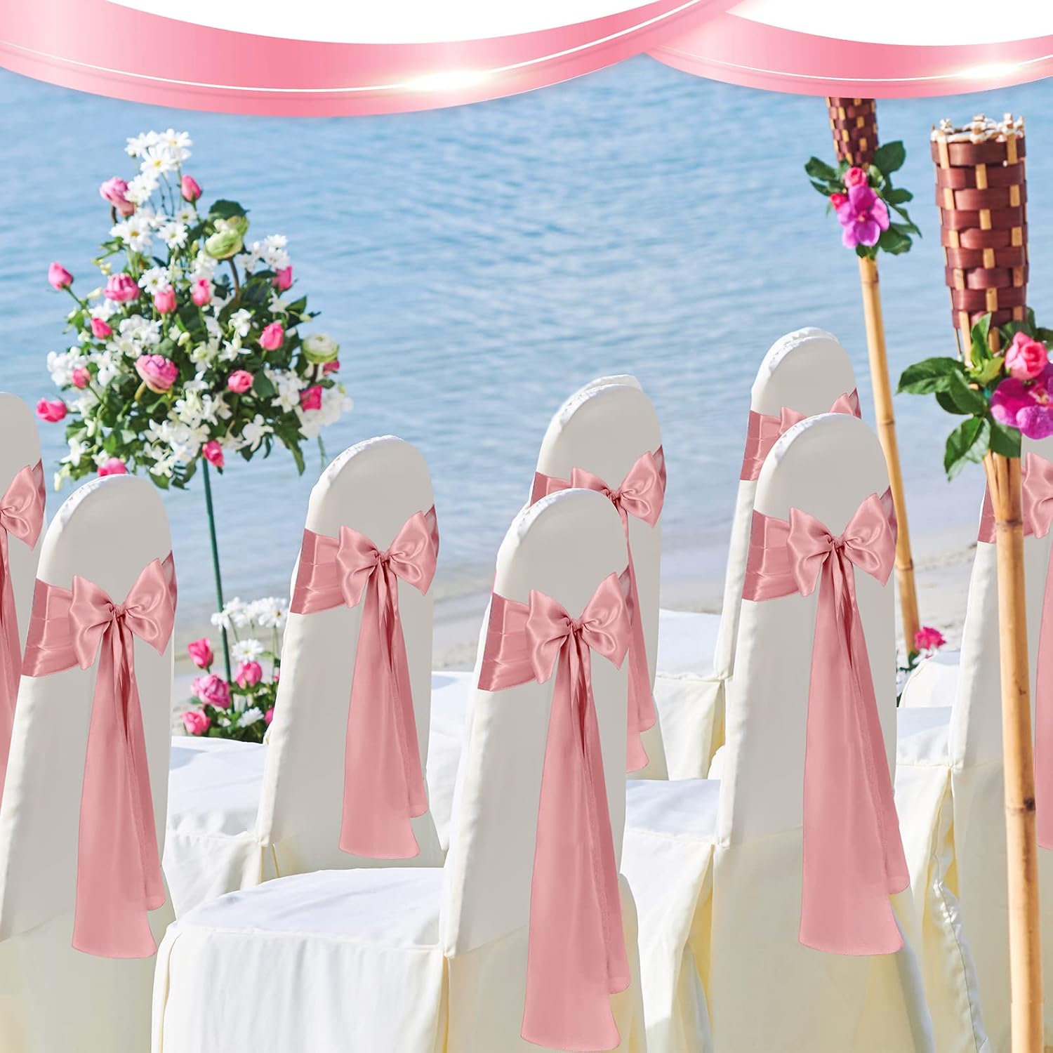 XunYee Satin Chair Sashes - 80 Pack Rose Gold Bow Ties for Weddings, Events & Parties