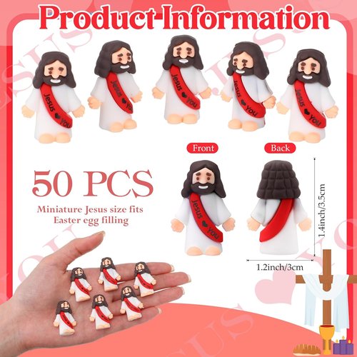 Bememo Mini Jesus Figures - 50 Pcs Christ Toys for Hide and Seek | Perfect Sunday School Party Favors (Red)