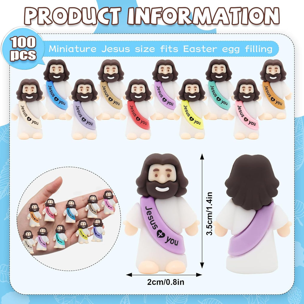 YuDanae Jesus Loves You Figures - 100pcs Baby Jesus Party Favors for Baptism & Easter Crafts (Macaron)