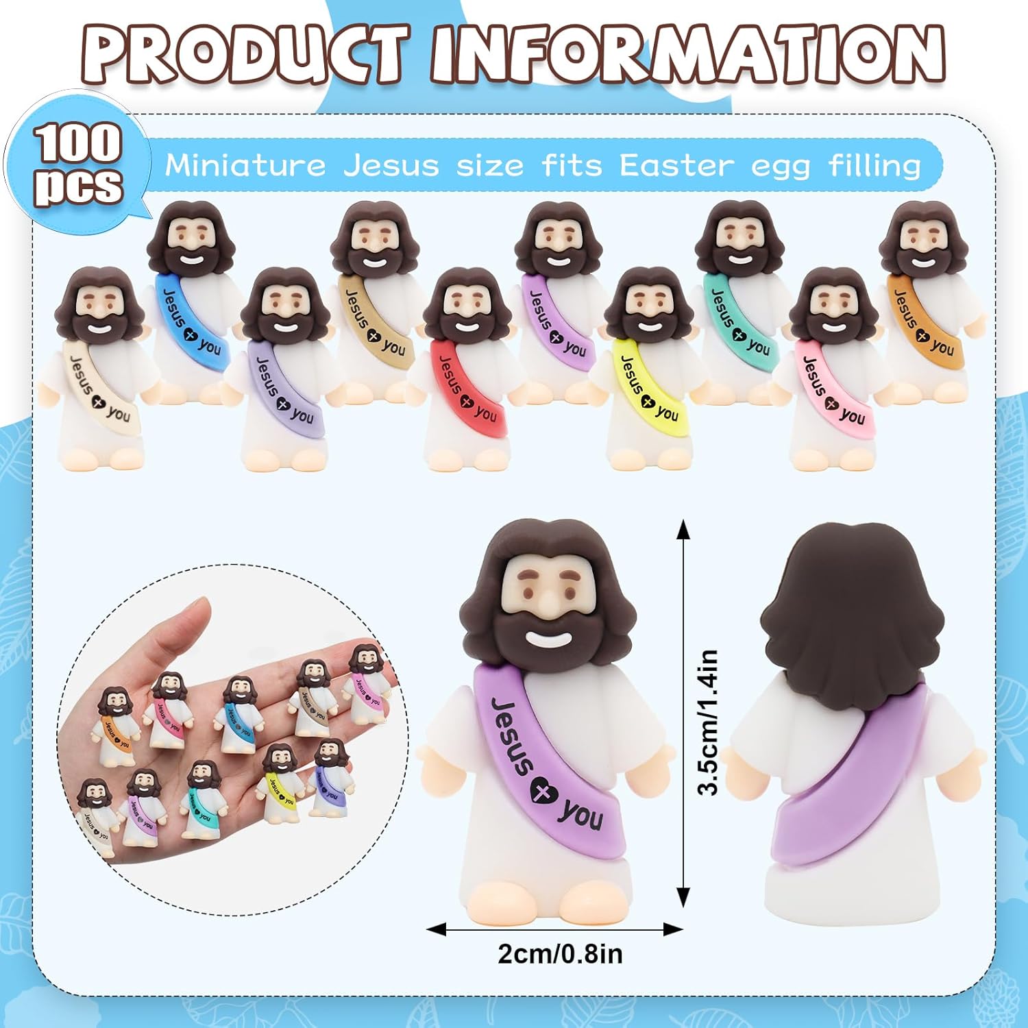 YuDanae Jesus Loves You Figures - 100pcs Baby Jesus Party Favors for Baptism & Easter Crafts (Macaron)