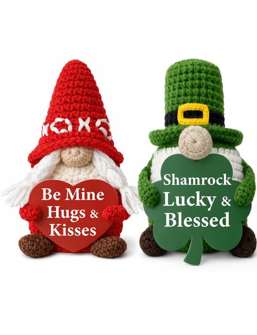 Frabaca Handmade Crochet Gnome Decor Set, Cute Holiday Gnomes Ornaments for Home Office Desk, Sweet Love & Lucky Gnome Gifts for Women Men Bestie Sister Boyfriend Girlfriend Friendship Birthday