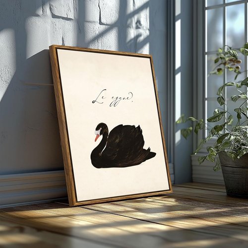 EAGLOG Vintage Black Swan Wall Art - Eclectic Farmhouse Canvas Print for Living Room | 8x10in