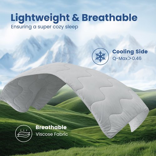 Cozy Bliss x Sorona® Viscose Natural Fiber Cooling Comforter Queen Size, Reversible Silky Smooth Cooling Blanket with Q-Max＞0.45 for Hot Sleepers & Night Sweats, Cool Grey, 90"x90"
