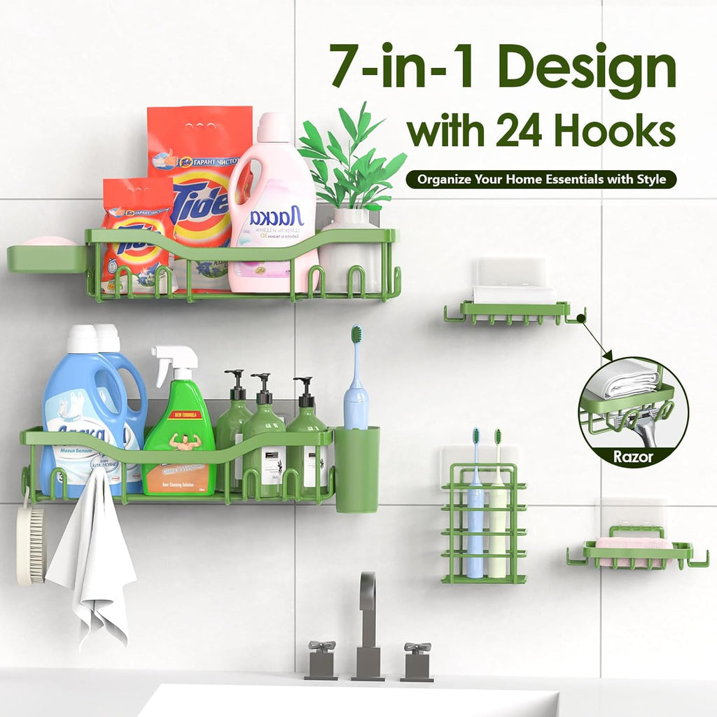 NESOMI Shower Caddy - Rustproof Stainless Steel Organizer with Soap Dish & Hooks | 7-Pack, No-Drill Storage