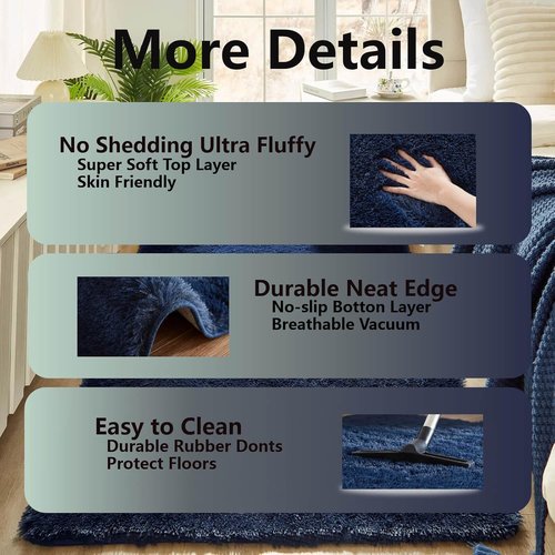 Floralux Area Rugs - Fluffy Dark Blue Shag Carpet for Bedroom & Living Room | 4x6 Size, Perfect for Kids' Rooms