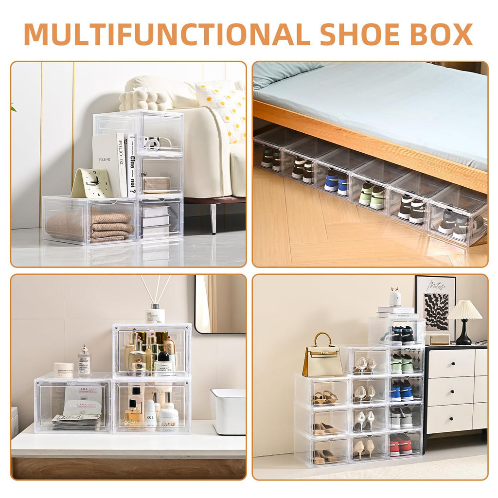 beehomay Large Shoe Boxes Clear Plastic Stackable，Drop Front Shoe Box with Clear Door, Shoe Containers For Sneaker Display,Fit up to US Size12