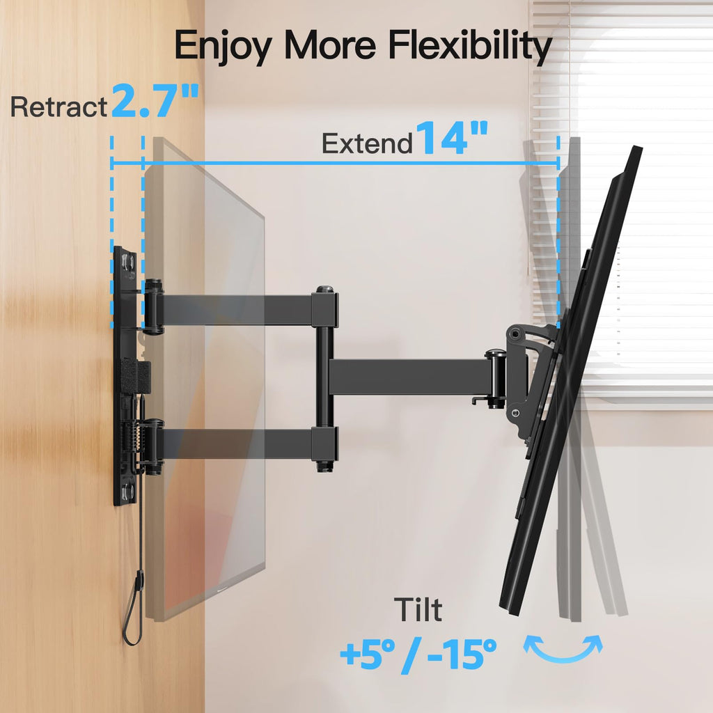 MOUNTUP Lockable RV TV Mount for 13-43 Inch TVs - Full Motion Swivel RV TV Bracket with Pull Cord Lock, Space Saving Design for Camper, Trailer, Motorhome, Truck - Max 33lbs & VESA 200x200mm, MU2101