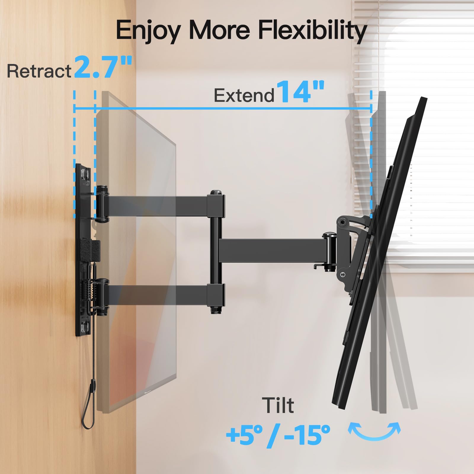 MOUNTUP Lockable RV TV Mount for 13-43 Inch TVs - Full Motion Swivel RV TV Bracket with Pull Cord Lock, Space Saving Design for Camper, Trailer, Motorhome, Truck - Max 33lbs & VESA 200x200mm, MU2101