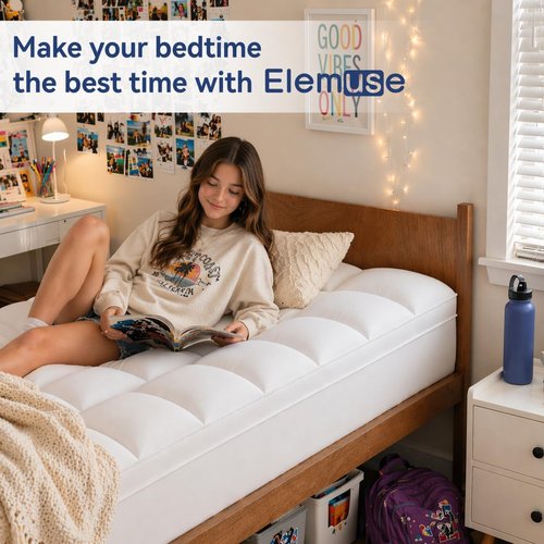 ELEMUSE Twin Mattress Topper - Plush Soft Pillowtop for Back Pain Relief | Extra Thick Deep Pocket Design