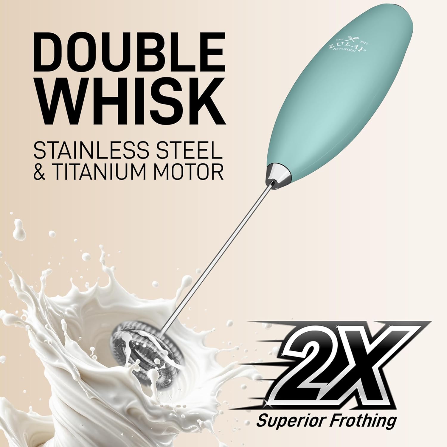 Zulay Kitchen Milk Frother - Powerful Handheld Whisk for Coffee, Lattes & Hot Chocolate | Includes 4 Duracell Batteries