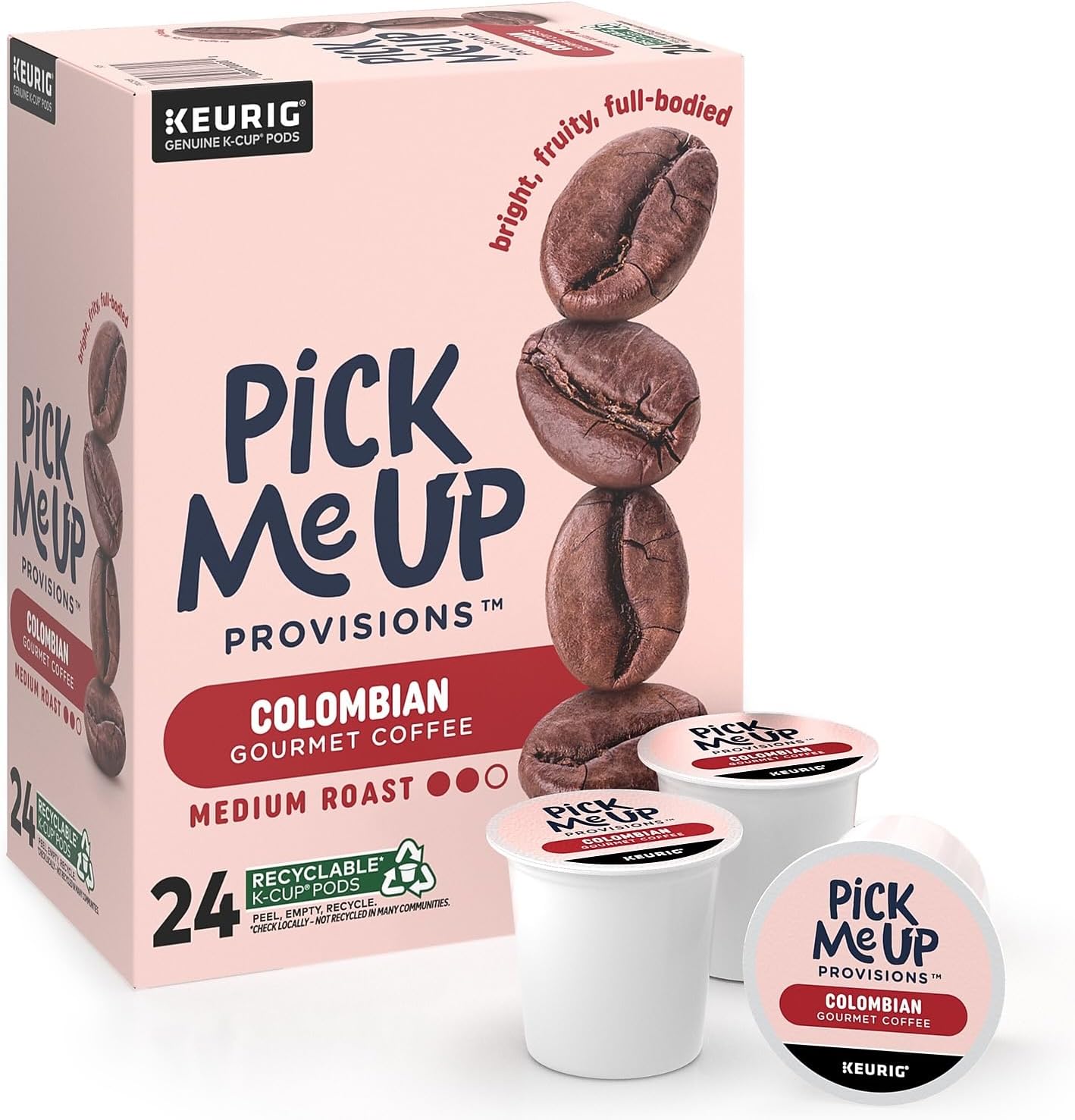 Pick Me Up Provisions K-Cup Coffee Pods - Colombian Medium Roast, 100% Arabica, 24-Pack