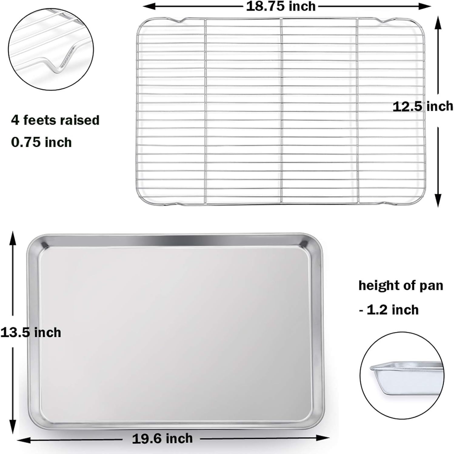 P&P CHEF Stainless Steel Baking Sheet Set - 19.6 Inch Cookie Trays with Cooling Racks | Oven & Dishwasher Safe