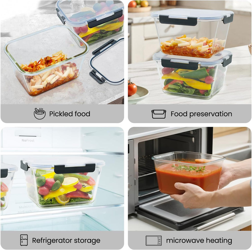 Skiennix Large Glass Storage Containers - 85oz Airtight Food Storage for Meal Prep | BPA Free, Oven Safe
