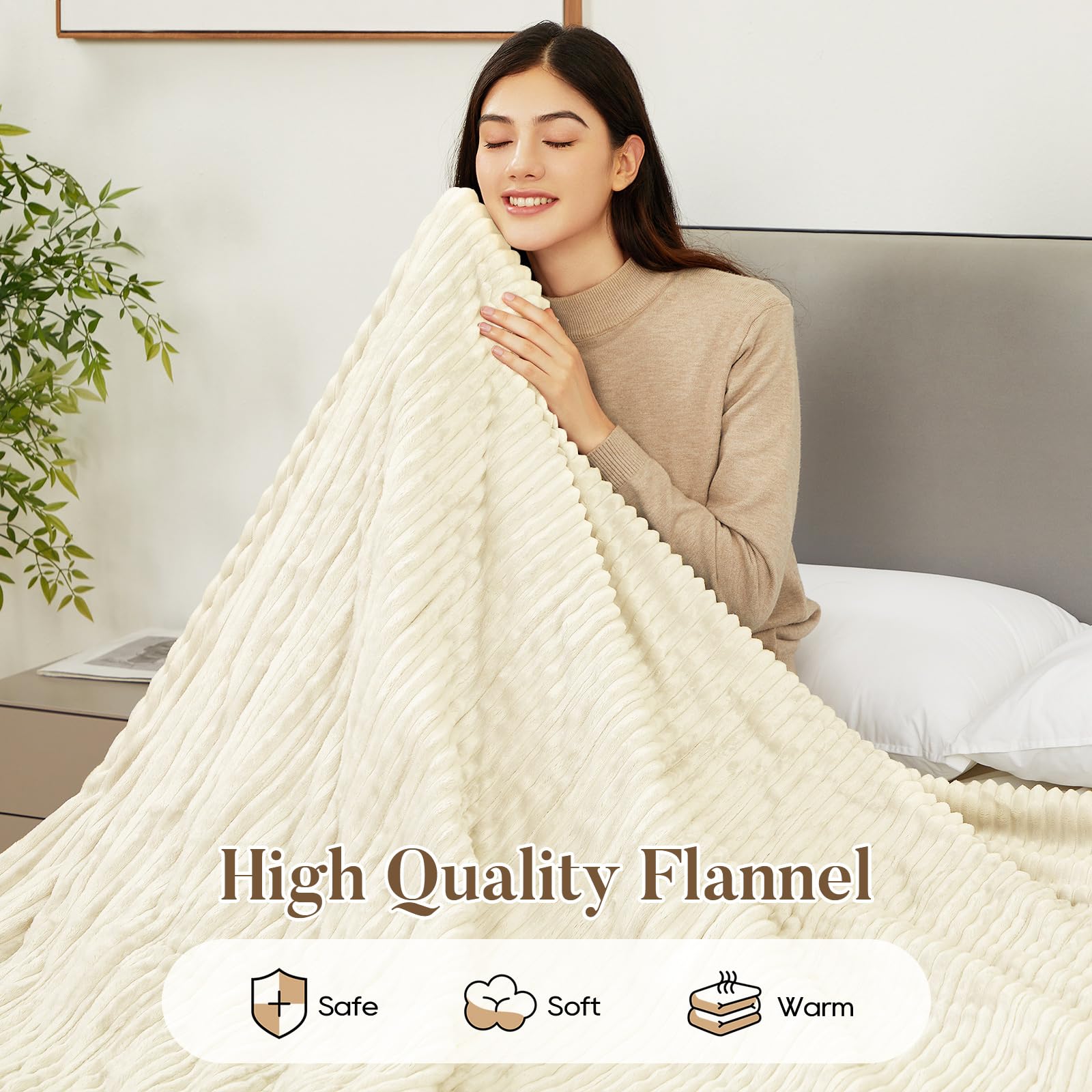Electric Heated Blanket Queen Size, Fast Heating Soft Flannel Heated Blanket 84x90 inch with 8H Timer, 6 Heating Levels, Machine Washable, ETL & FCC Certified (Beige)